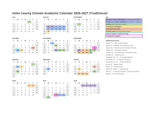 Hoke County Schools 2026–2027 Academic Calendar Page 2