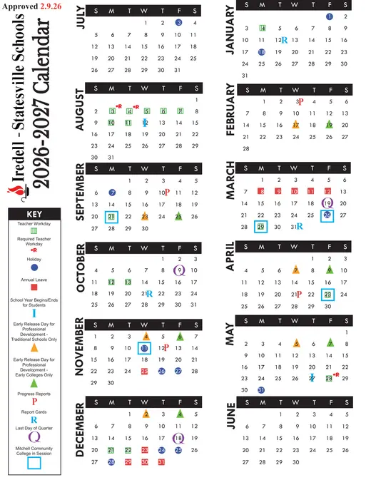 Iredell-Statesville Schools 2026–2027 Academic Calendar