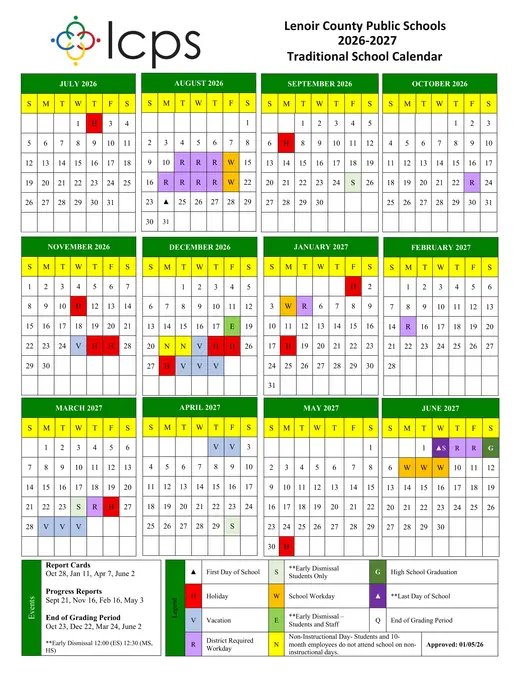 Lenoir County Public Schools 2026–2027 Academic Calendar