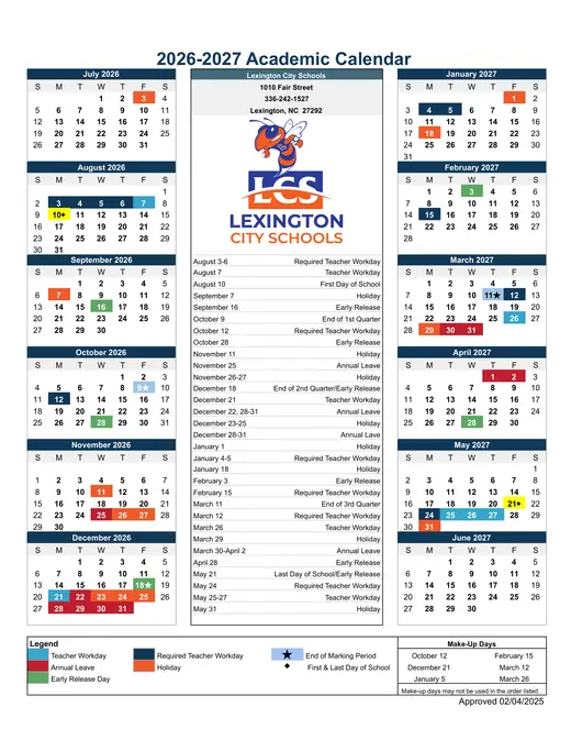 Lexington City Schools 2026–2027 Academic Calendar