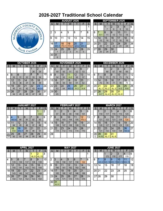 McDowell County Schools 2026–2027 Academic Calendar Page 2