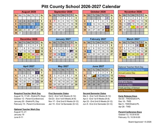 Pitt County 2026–2027 Academic Calendar
