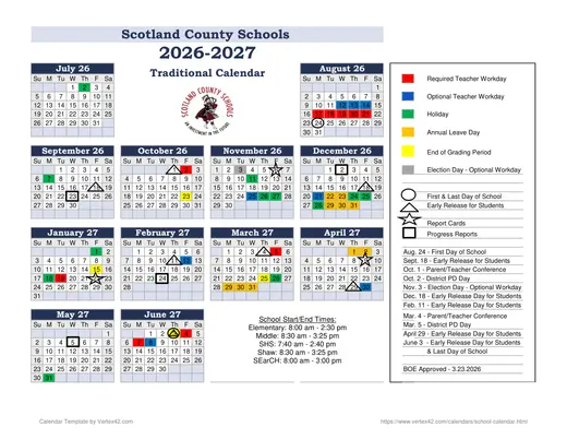 Scotland County Schools 2026–2027 Academic Calendar