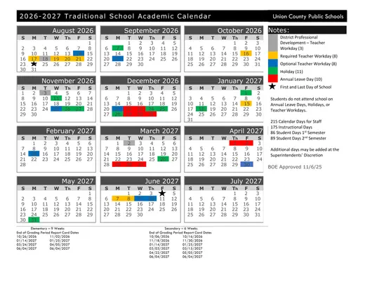 Union County Public Schools 2026–2027 Academic Calendar