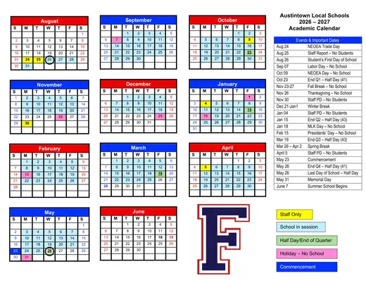 Austintown Local Schools 2026–2027 Academic Calendar