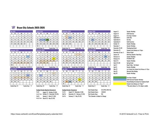 Bryan City Schools 2025–2026 Academic Calendar