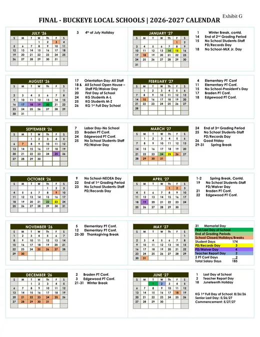Buckeye Local Schools 2026–2027 Academic Calendar