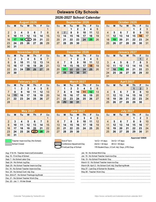 Delaware City Schools 2026–2027 Academic Calendar