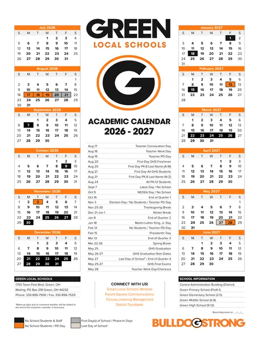 Green Local Schools 2026–2027 Academic Calendar