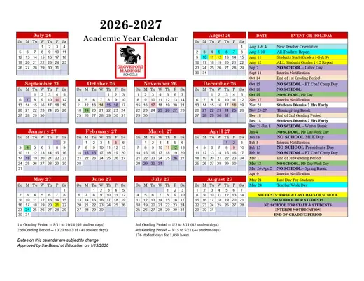 Groveport Madison Schools 2026–2027 Academic Calendar