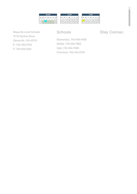 Maysville Local Schools 2026–2027 Academic Calendar Page 2