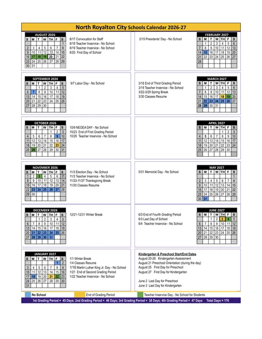 North Royalton City Schools 2026–2027 Academic Calendar