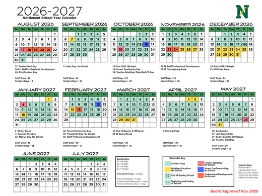 Northmont City Schools 2026–2027 Academic Calendar