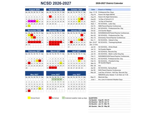 Norwood City School District 2026–2027 Academic Calendar