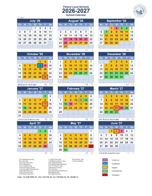 Poland Local Schools 2026–2027 Academic Calendar Page 2