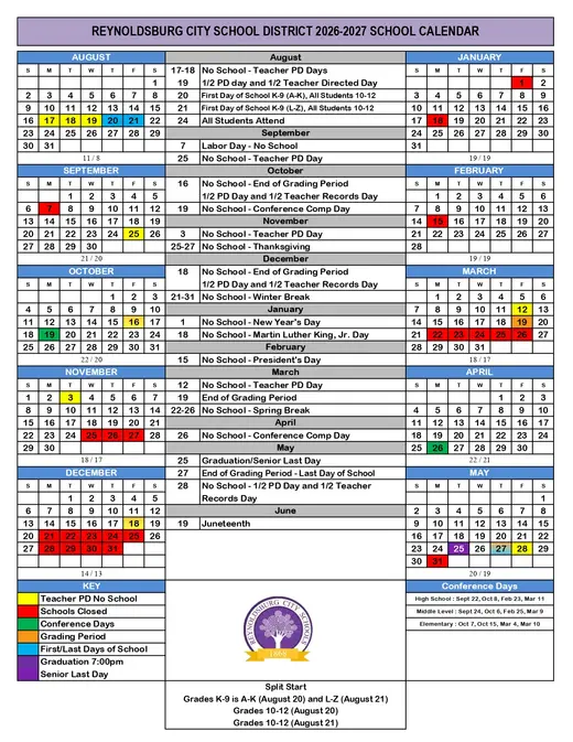 Reynoldsburg City School District 2026–2027 Academic Calendar