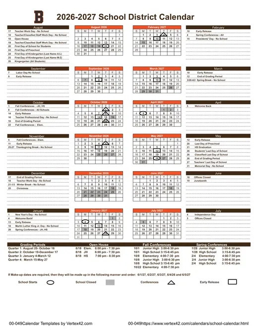 School District 2026–2027 Academic Calendar