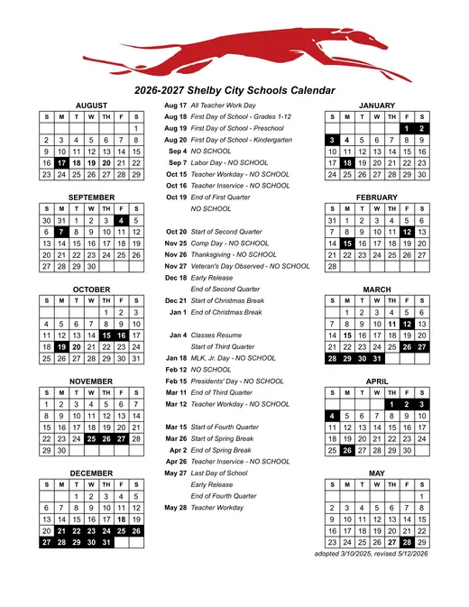 Shelby City Schools 2026–2027 Academic Calendar