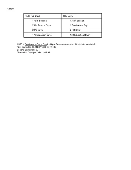 Tallmadge City School District 2026–2027 Academic Calendar Page 2