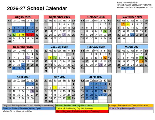 Washington Local Schools 2026–2027 Academic Calendar Page 2