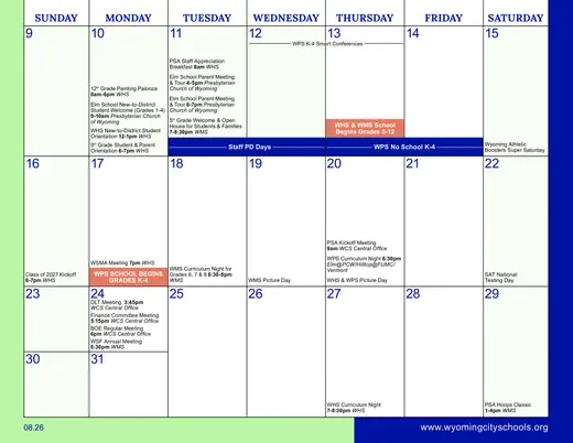 Wyoming City Schools 2026–2027 Academic Calendar Page 14