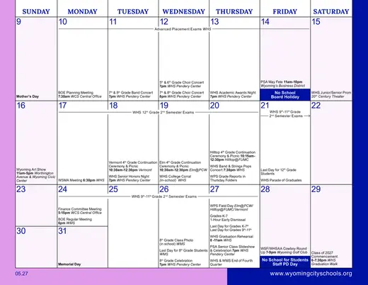 Wyoming City Schools 2026–2027 Academic Calendar Page 31