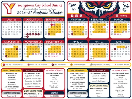 Youngstown City School District 2026–2027 Academic Calendar Page 1