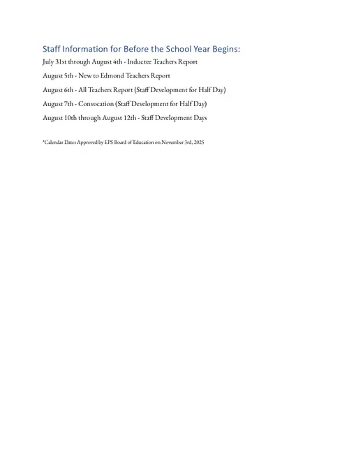 Edmond Public Schools 2026–2027 Academic Calendar Page 3