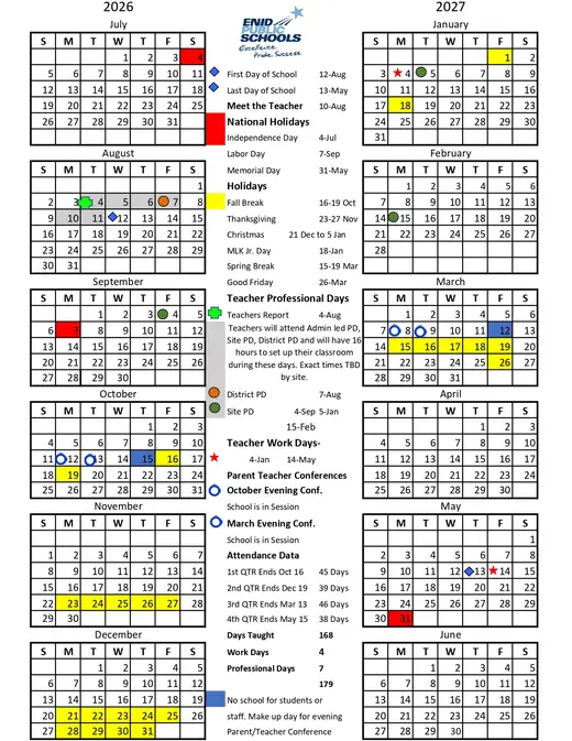 Enid Public Schools 2026–2027 Academic Calendar