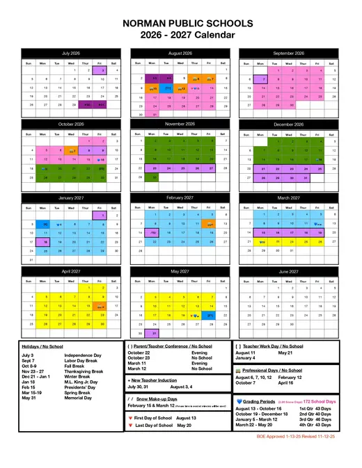 Norman Public Schools 2026–2027 Academic Calendar