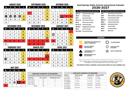 Sand Springs Public Schools 2026–2027 Academic Calendar
