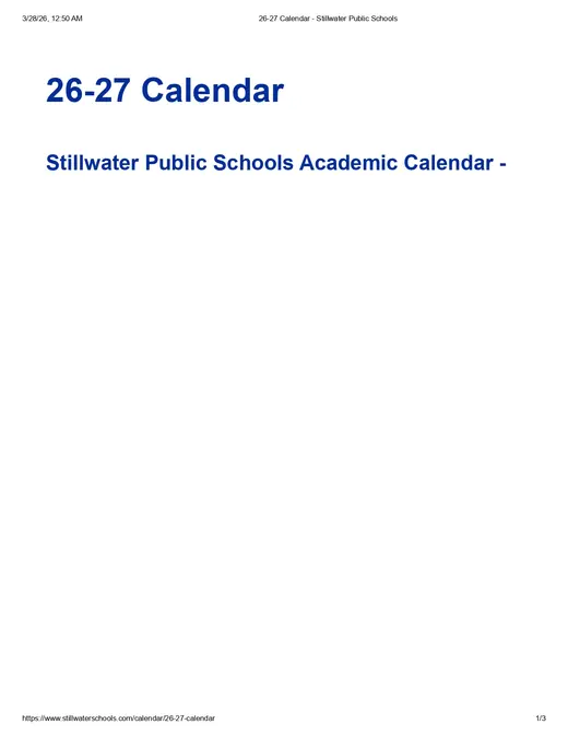 Stillwater Public Schools 2026–2027 Academic Calendar Page 2