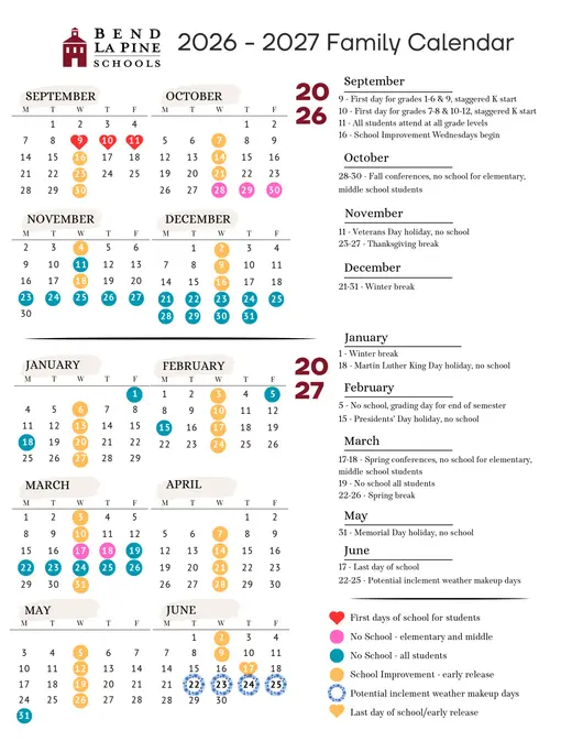 Bend-La Pine Schools 2026–2027 Academic Calendar