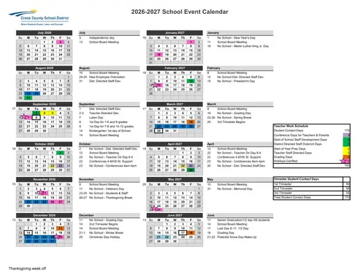 Crook County School District 2026–2027 Academic Calendar