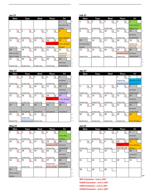 MCSD 2026–2027 Academic Calendar Page 2