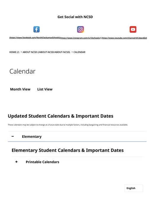 North Clackamas School District 2026–2027 Academic Calendar Page 1