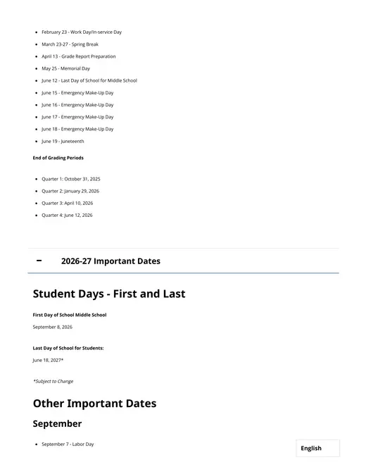North Clackamas School District 2026–2027 Academic Calendar Page 3