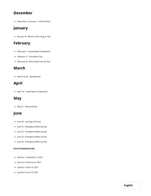 North Clackamas School District 2026–2027 Academic Calendar Page 9