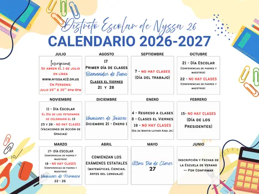 Nyssa School District 26 2026–2027 Academic Calendar Page 2
