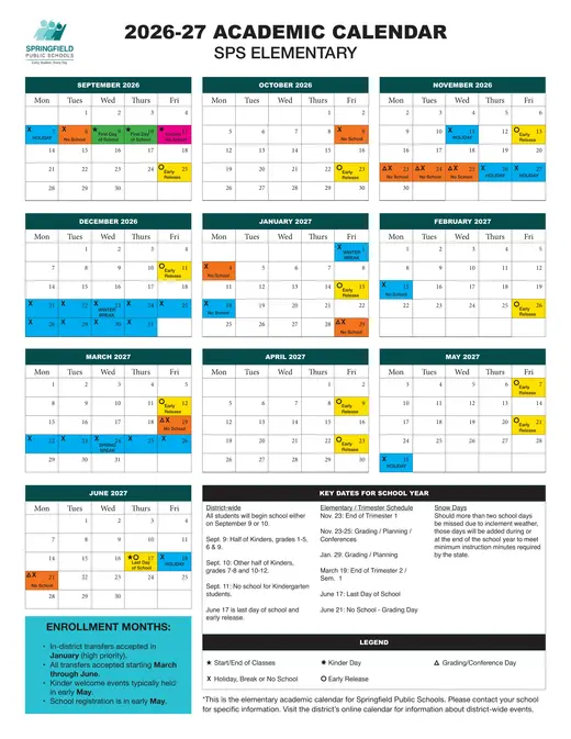 SPS Elementary 2026–2027 Academic Calendar