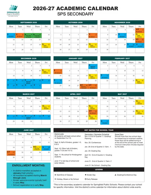 SPS Secondary 2026–2027 Academic Calendar