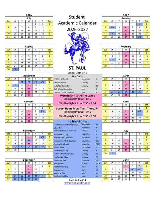 ST. PAUL School District 45 2026–2027 Academic Calendar