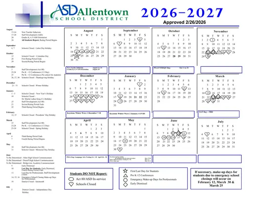 Allentown School District 2026–2027 Academic Calendar