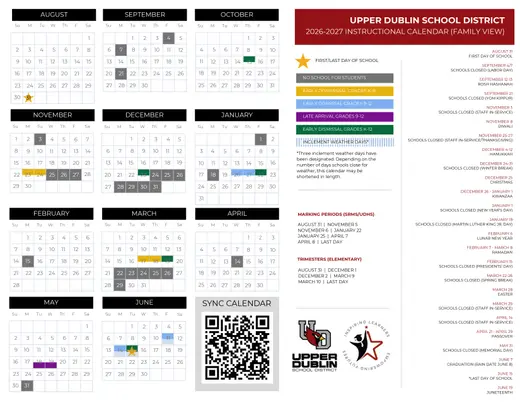 Bellefonte Area School District 2026–2027 Academic Calendar Page 2