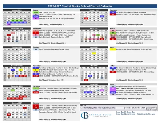 Central Bucks School District 2026–2027 Academic Calendar