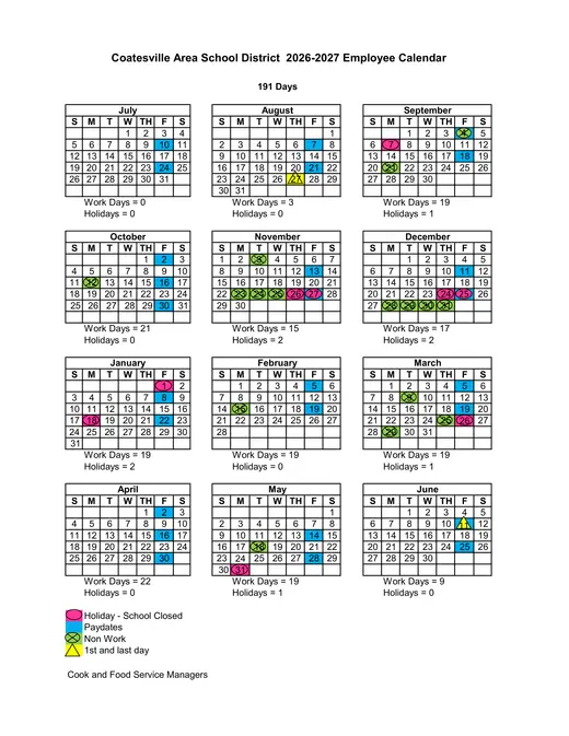 Coatesville Area School District 2026–2027 Academic Calendar Page 5