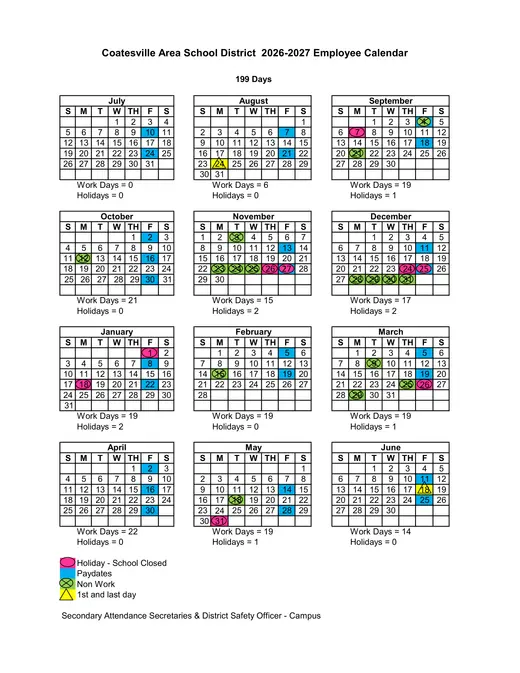 Coatesville Area School District 2026–2027 Academic Calendar Page 8