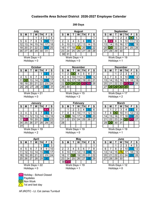 Coatesville Area School District 2026–2027 Academic Calendar Page 9