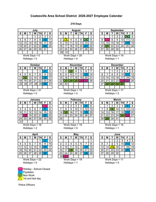 Coatesville Area School District 2026–2027 Academic Calendar Page 10