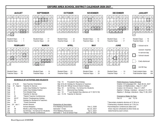 Dallas School District 2026–2027 Academic Calendar Page 3
